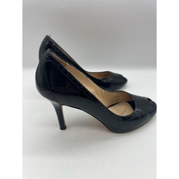 Kate Spade patent leather black round peep toe heels 7.5 Career Preppy - Picture 8 of 10